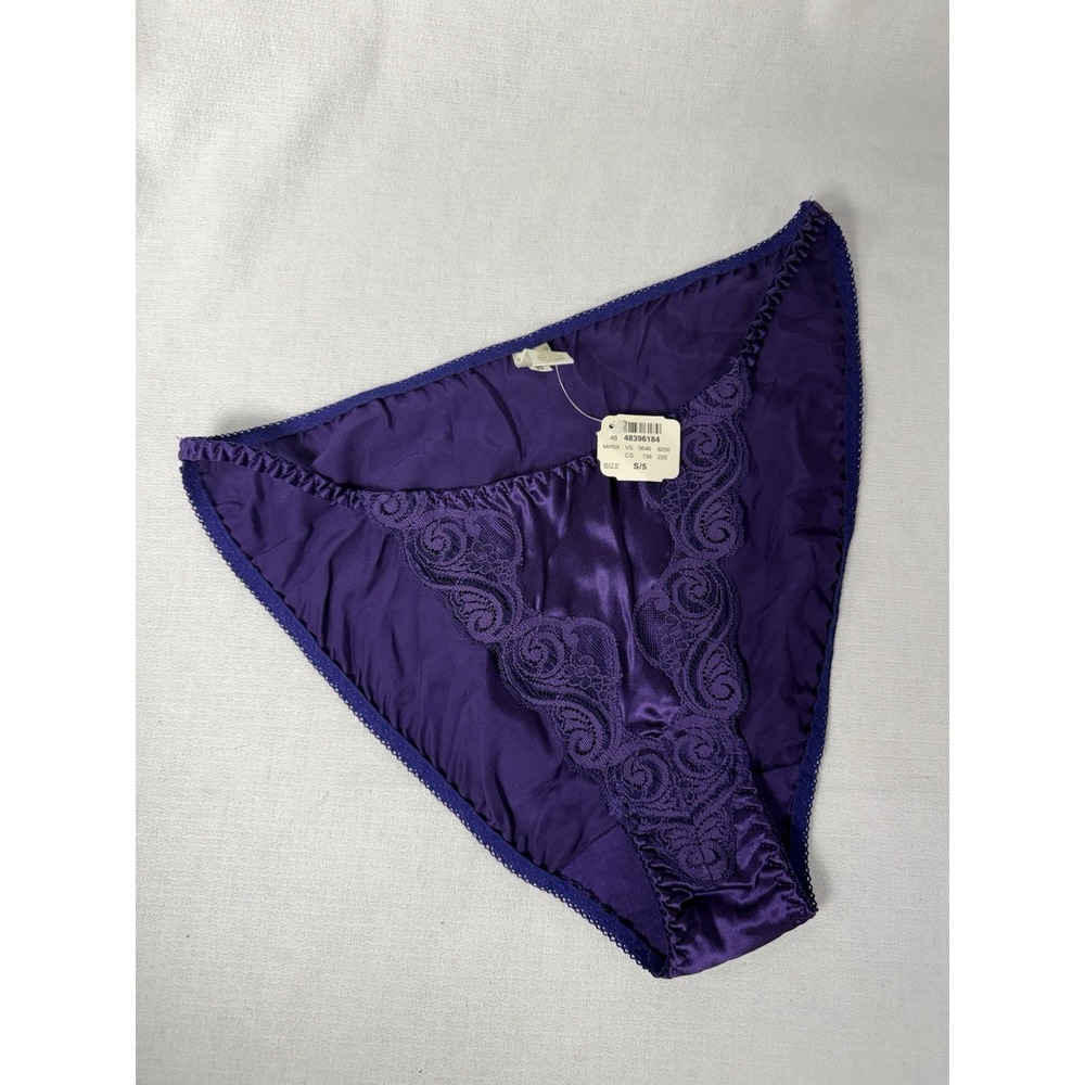 NEW Victoria's Secret Purple VINTAGE Second Skin Satin Lace String Bikini Panty